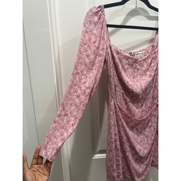 Reformation Rosalie Long Sleeve Square Neck Pink Floral Mini Dress Sz 2 - Picture 5 of 12
